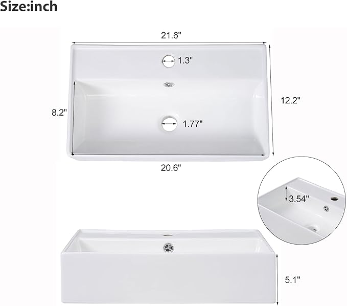Harper & Bright Designs 21.6" Bathroom Vanity with Sink, Wall-Mounted Single Basin Vanity Set with Cabinet & Two-Tier Right Side Storage Shelf, Storage Cabinet with Ceramic Basin for Bathroom, Wood