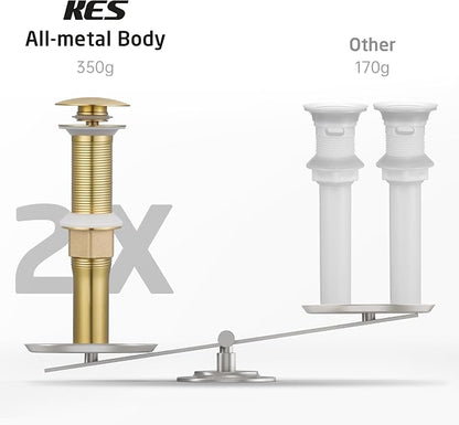 KES Sink Drain without Overflow Anti Clogging Pop Up Drain with Strainer Bathroom Sink Drain Assembly Brushed Gold, S2013D-BZ