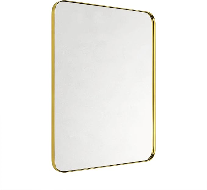 GRACTO 24x30'' Brushed Gold Metal Framed Bathroom Mirror for Wall in Stainless Steel Rounded Rectangular Bathroom Vanity Mirrors Wall Mounted
