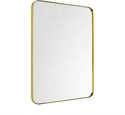 GRACTO 24x30'' Brushed Gold Metal Framed Bathroom Mirror for Wall in Stainless Steel Rounded Rectangular Bathroom Vanity Mirrors Wall Mounted