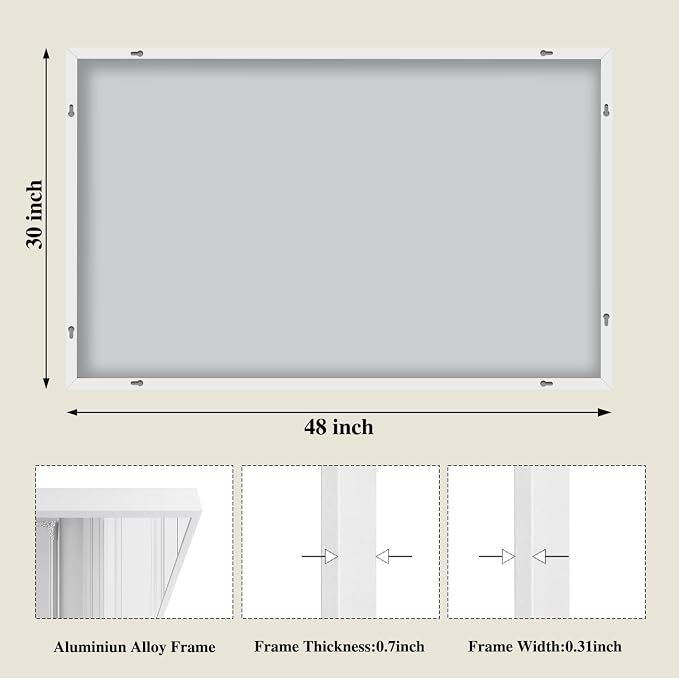 Koonmi White Rectangle Wall Mirror, 30x48 Inch Bathroom Mirror, Aluminum Frame Vanity Mirror for Entryway, Living Room, Bedroom Bathroom, Hangs Horizontally or Vertically