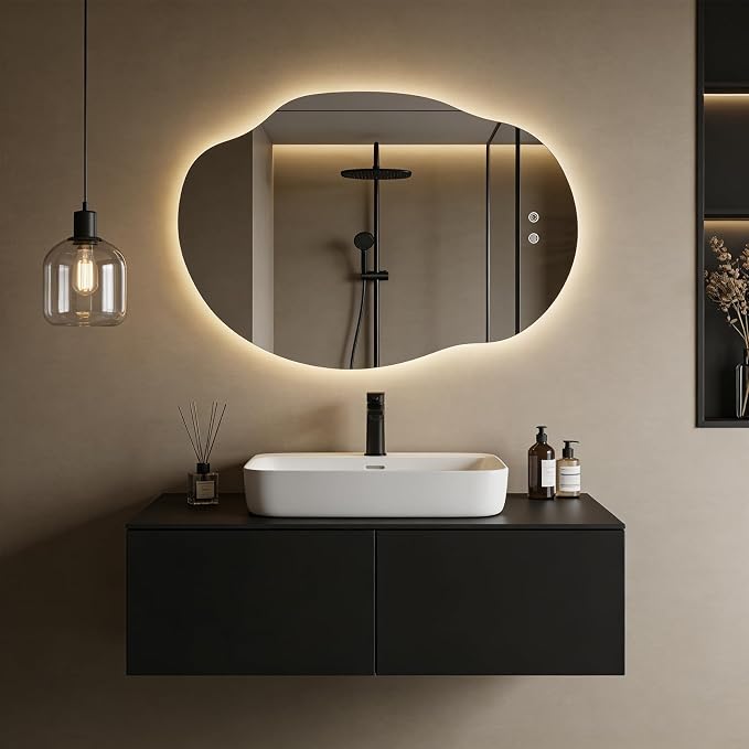 LED Bathroom Mirror with Lights, Asymmetrical Irregular Backlit Vanity Mirror, 35" H x25 W, Anti-Fog, Dimmable 3 Color Temp, Memory, Hardwired Mount, Horizontal/Vertical