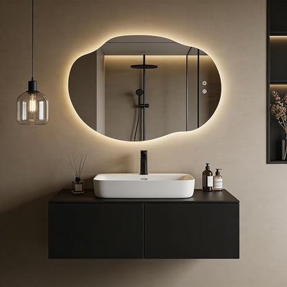 LED Bathroom Mirror with Lights, Asymmetrical Irregular Backlit Vanity Mirror, 35" H x25 W, Anti-Fog, Dimmable 3 Color Temp, Memory, Hardwired Mount, Horizontal/Vertical