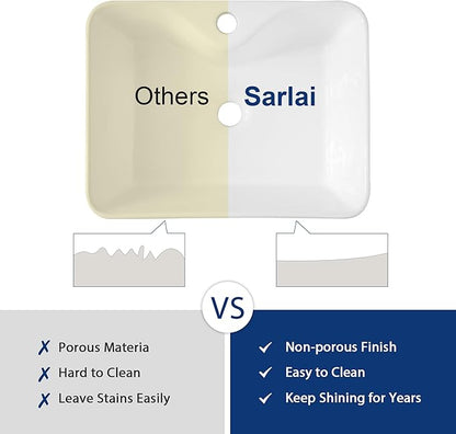 Sarlai Vessel Sink Rectangular - 19"x15" Modern Bathroom Vessel Sink Rectangle Above White Porcelain Ceramic Vessel Vanity Sink Art Basin with Faucet Hole
