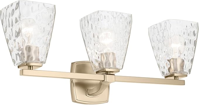 Kichler Marant 21.25" 3-Light Vanity Light with Clear Water Glass in Champagne Bronze, for Bathroom, Powder Room, Over a Mirror, (21.25" W x 9.5" H), 55216CPZWTR