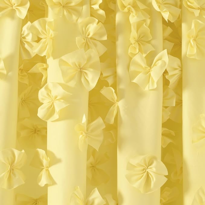 Lush Decor Riley Shower Curtain, 72" W x 72" L, Yellow - Bathroom Curtain - Coquette Decor - Bow Shower Curtains - Cottage Core - Fabric Shower Curtains