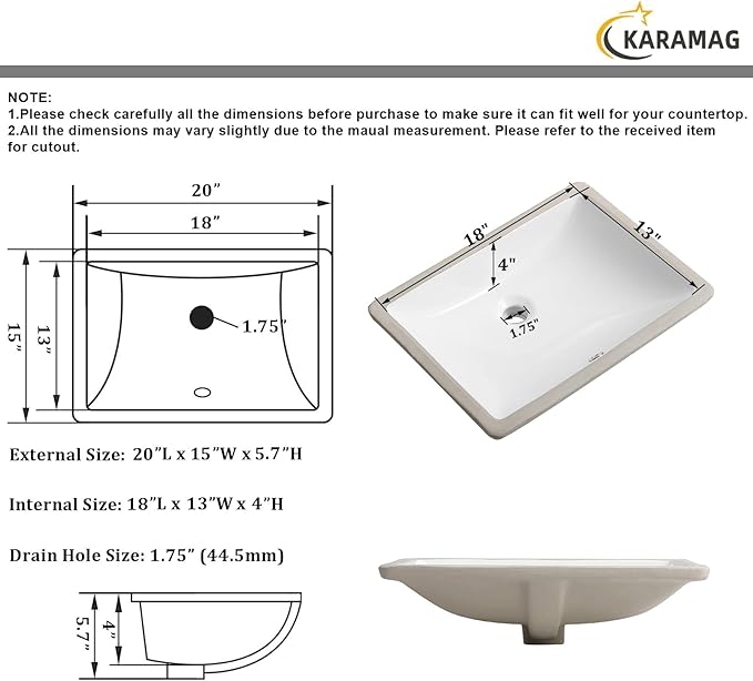 Ada Compliant 20"x15" White Ceramic Rectangle Undermount Bathroom Sink with Overflow (20"x15")