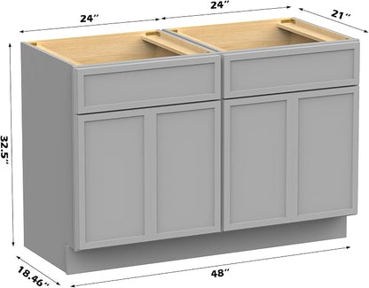 48 Inch Bathroom Vanity Base Only, Double Vanity Cabinet with Soft Closing Door, 2ea 24 inch Cabinet, Without Top,Grey