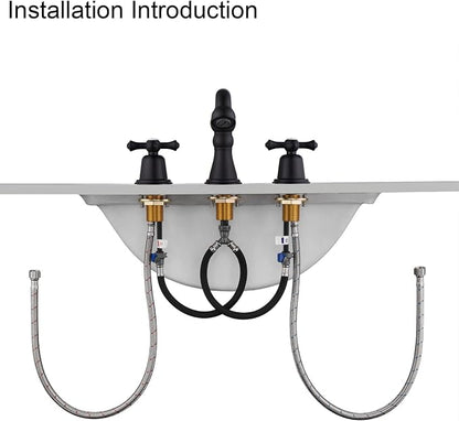 RKF Bathroom Faucets for Sink 3 Hole Black 8 inch Widespread Bathroom Sink Faucet with Drain 2 Handles Cross Knobs Faucet Bathroom Vanity Basin Mixer Tap CWF033-MB