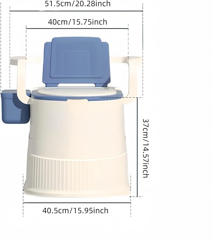 Portable toilet seat with armrests, with lid, with tissue holder, with seat function, robust, easy to clean, no power connection required, suitable for indoor and outdoor use (Blue)