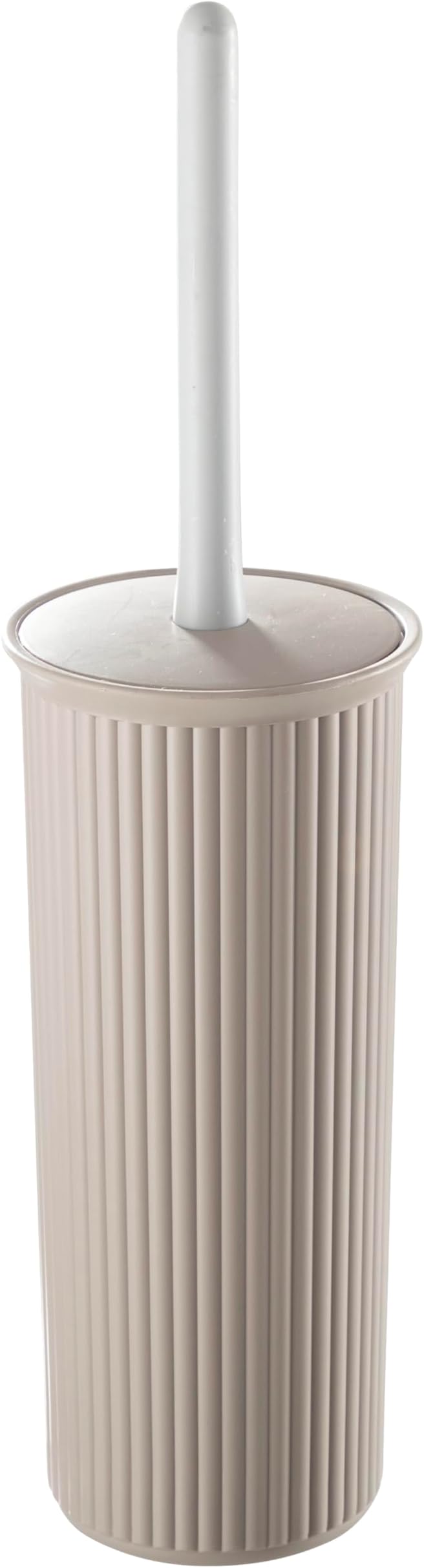 Superio Ribbed Collection Toilet Bowl Brush and Holder Set, Decorative Plastic Bathroom Toilet Brush with Holder, Toilet Cleaner Scrubber, Taupe - 1 Pack