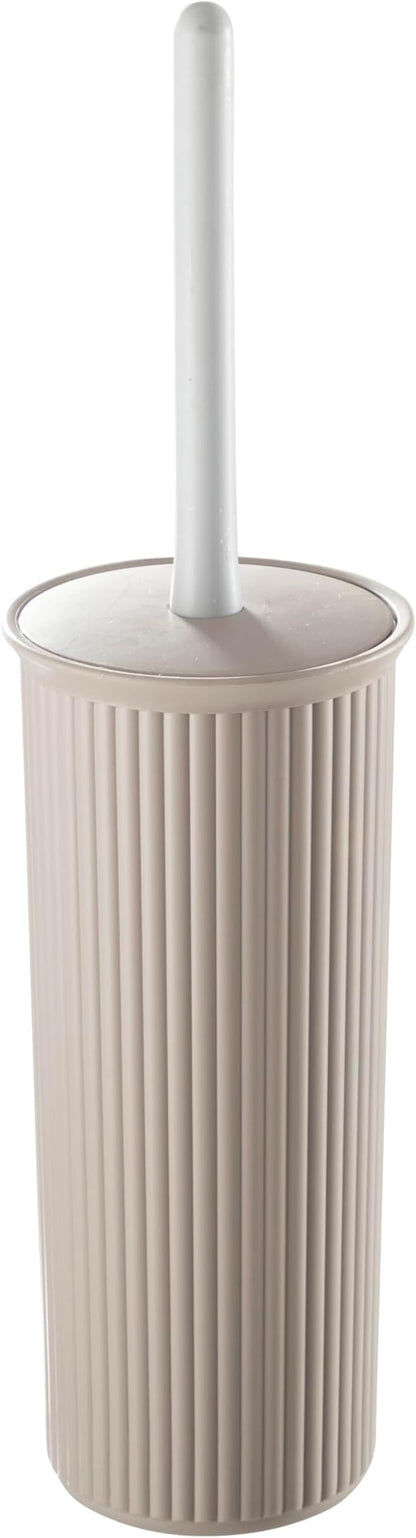 Superio Ribbed Collection Toilet Bowl Brush and Holder Set, Decorative Plastic Bathroom Toilet Brush with Holder, Toilet Cleaner Scrubber, Taupe - 1 Pack