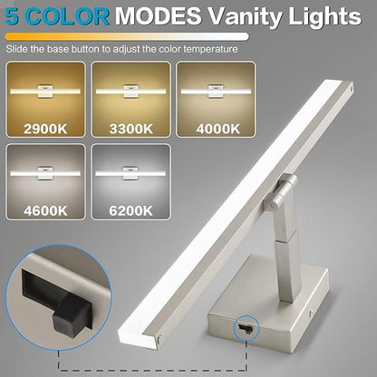 SOLFART LED Vanity Lights Fixtures - 24 inch Brushed Nickel Retractable Modern Bathroom Light Fixture Over Mirror 5CCT