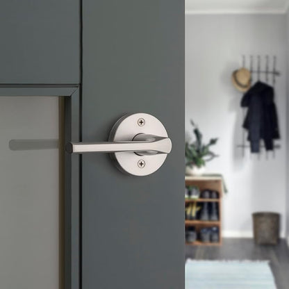 Kwikset Lisbon Dummy Door Handle, Round Single Sided Lever for Closets, French Double Doors, and Pantry, Satin Nickel Non-Turning Reversible Interior Push/Pull Lever, with Microban Protection