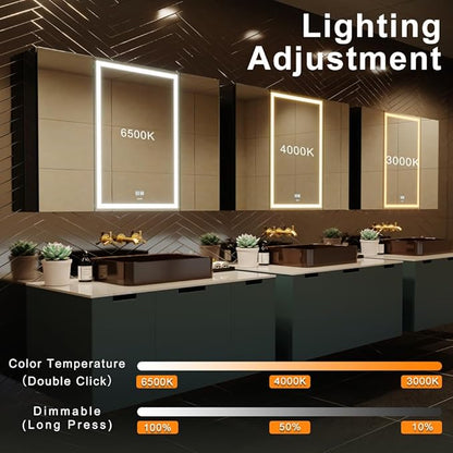 LED Lighted Bathroom Medicine Mirror Cabinet with Sockets & USBs, Anti-Fog Dimmable Light and Color Adjustment, Easy to Install Aluminum Cabinet (40 * 28 Three-Door)