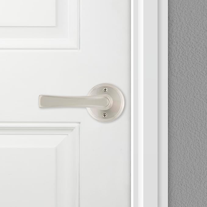 Kwikset Katella Dummy Door Handle, Single Sided Lever for Closets, French Double Doors, and Pantry, Satin Nickel Non-Turning Reversible Interior Push/Pull Lever, with Microban Protection