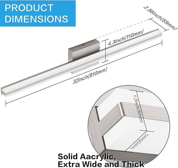 SOLFART Vanity Lights for Bathroom Brush Nickel Modern 32 Inches Bathroom Light Fixtures 5CCT LED Wall Lights