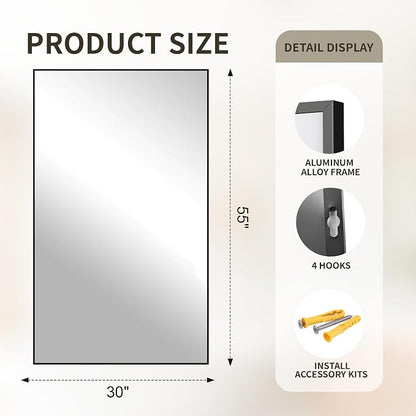 FICTOR Bathroom Vanity Mirror for Over Sink, 55" x 30", Black | Anti-Rust Frame, Shatterproof Tempered Glass, Vertical/Horizontal Wall Mounted Mirror for Bedroom, Entryway, Living Room