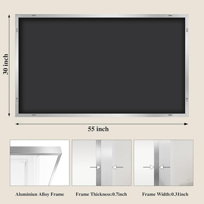 Koonmi Silver Rectangle Wall Mirror, 30x55 Inch Bathroom Mirror, Aluminum Frame Vanity Mirror for Entryway, Living Room, Bedroom Bathroom, Hangs Horizontally or Vertically