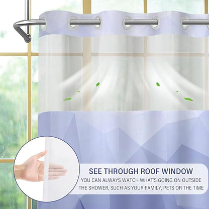 No Hook Shower Curtain with Snap in Liner Set, Light Blue, 71x86 | Waterproof Fabric for Bathroom, Modern Hotel Style Ombre Design, Mesh Top Window, Machine Washable, Quick Install