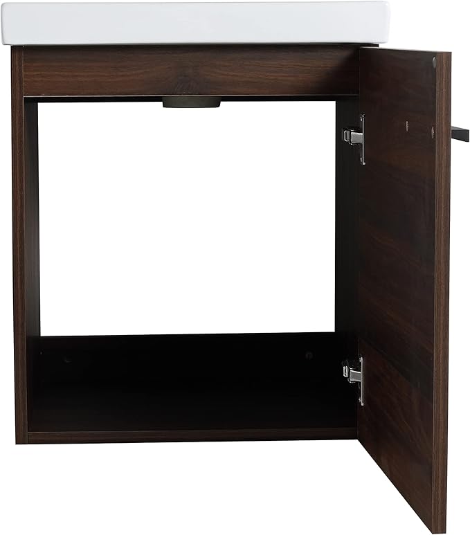 Malwee 18" Floating Bathroom Vanity with Sink, 18 Inch Wall Mounted Bath Cabinet Single Sink Combo for Small Space, with 1 Soft Close Door and White Ceramic Basin Top, Space-Saving Design (017-CAW)