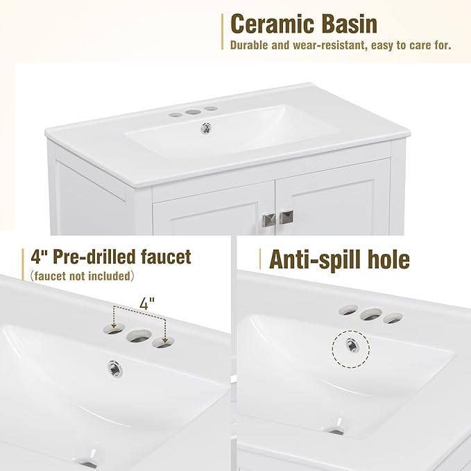 60" White Bathroom Vanity with Double Sink, 60 Inch Bathroom Vanity Set with Double Vanities (Separate), 2 Bathroom Vanities with Sink, Storage Shelf, and Divided Drawers (Mirror not included)
