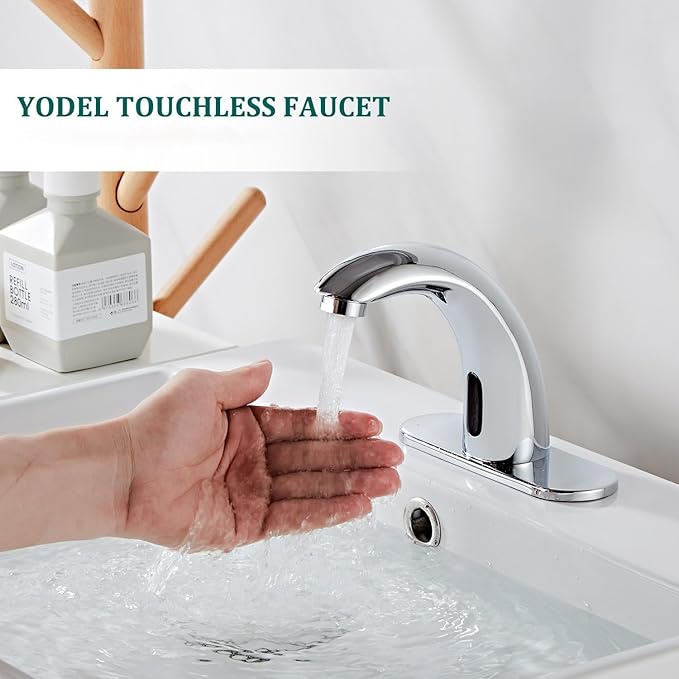 Chrome Touchless Bathroom Sink Faucet - Automatic Sensor Faucet - Dual Power Supply 110V AC or Battery Operated for Commercial