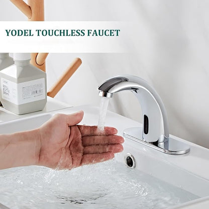 Chrome Touchless Bathroom Sink Faucet - Automatic Sensor Faucet - Dual Power Supply 110V AC or Battery Operated for Commercial
