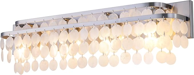 TOCHIC Bathroom Vanity Light with Natural Capiz Shell Shade, Brushed Nickel Coastal 4 Lights Vanity Light, Modern Wall Mount Lighting Fixture for Mirror Cabinets, Powder Room, Bedroom Living Room 30”W