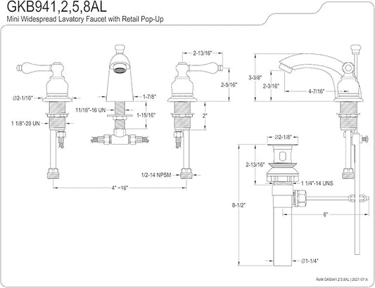Kingston Brass GKB945AL Magellan Mini-Widespread Lavatory Faucet with Retail Pop-Up, 4-7/16", Oil Rubbed Bronze