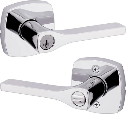 Kwikset Tripoli Lever Entry Door Handle with Lock and Key, Secure Keyed Reversible Lever Exterior, Doorlock, For Front Entrance and Bedrooms, Polished Chrome, Pick Resistant Smartkey Rekey Security