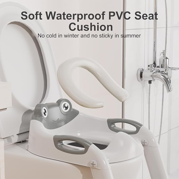 Potty Training Seat with Step Stool Ladder, Upgraded 2-in-1 Toddler Potty Training Toilet Seat with Non-Slip Step Splash Guard Handles and Waterproof Cushion, Toddler Potty Seat for Kids Boys Girls