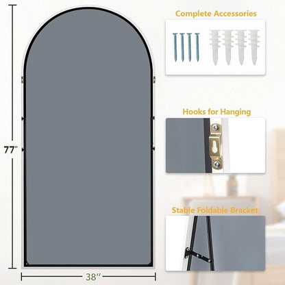 Dewfig Arched Full Length Mirror, 77"x38" Large Floor Mirror, White | Aluminum Alloy Frame Oversized Full Body Mirror, HD Shatterproof Tempered Glass, Lean/Stand/Wall for Living Room,Bedroom