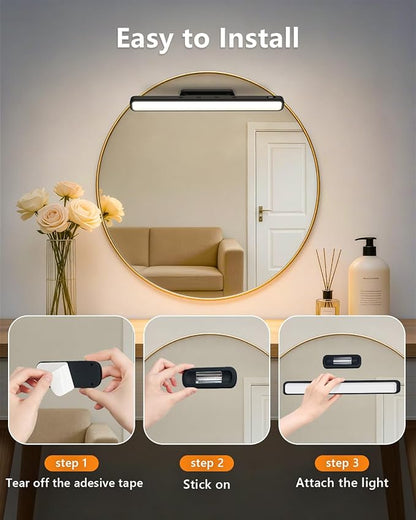 WILLED 3W Mirror Lights with Remote Control,Eye-Friendly Magnetic Light Bar with Battery Level Display,Adjustable Color Temperatures Vanity Lights for Mirror,Makeup Lighting for Bathroom(2 Pack)
