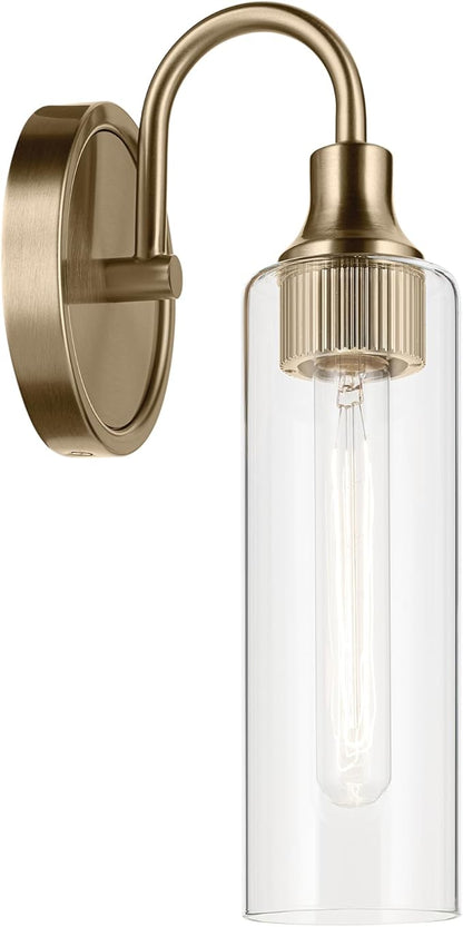 Kichler Kavi 5" 1-Light Wall Sconce with Clear Glass in Champagne Bronze, Damp Rated, for Bathroom, Powder Room, Kitchen, Hallway, Bedroom, Fireplace, (5" W x 13" H), 55209CPZ