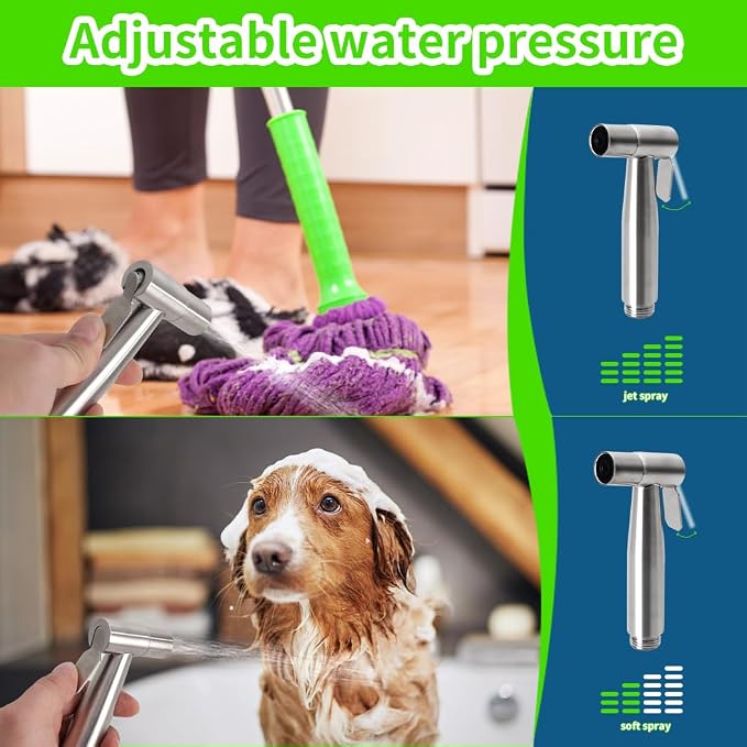 Handheld Bidet Sprayer for Toilet Kit,Stainless Steel Muslim Shower Toilet Bidet Faucets Attachment Set with T-Valve,Adjustable Water Pressure,Toilet Hose Sprayer,Cloth Diaper Spraye for Baby Wash