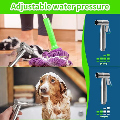 Handheld Bidet Sprayer for Toilet Kit,Stainless Steel Muslim Shower Toilet Bidet Faucets Attachment Set with T-Valve,Adjustable Water Pressure,Toilet Hose Sprayer,Cloth Diaper Spraye for Baby Wash