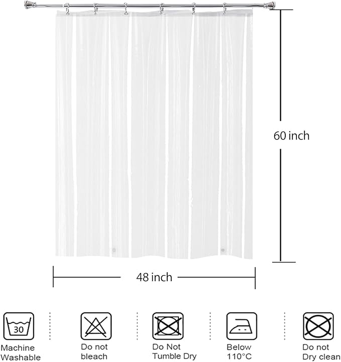 Clear RV Camper Short Shower Curtain Liner 48x60 for Single Bathroom | Transparent Small Peva Plastic Vinyl Shower Curtain Sets for Dorm Walk in Tub RV Shower Stall