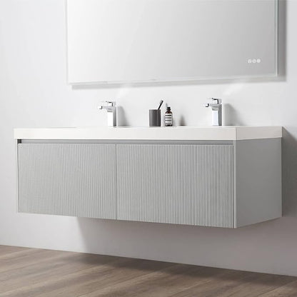 Blossom 60 Inch Double Sink Bathroom Vanity with Side Cabinets, All Wood Wall Mounted Floating Bathroom Vanity Cabinet with Acrylic Sink, Soft-Close Drawers, Bathroom Vanities, Light Grey