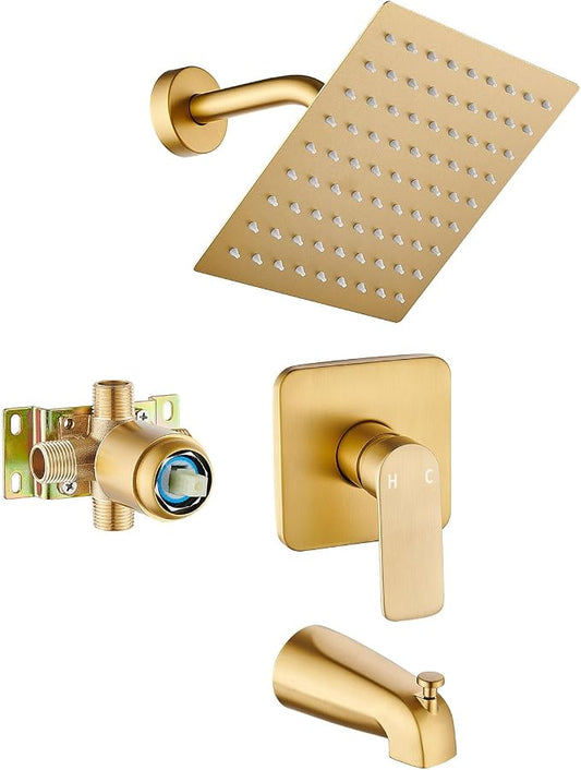 Tub Shower Faucet Set With Head & Spout Gold