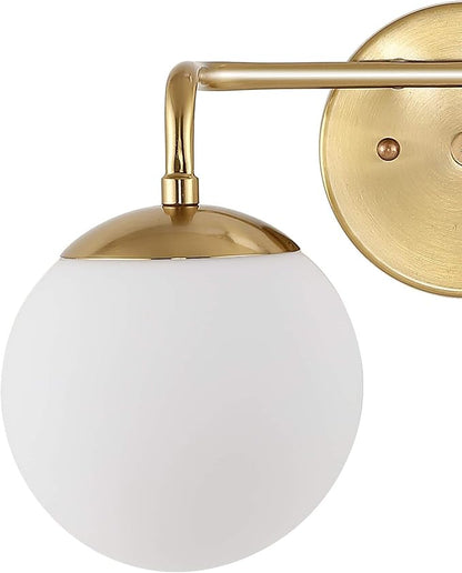 JONATHAN Y 25" Brass Gold Modern Globe Wall Sconce Vanity Light for Bathroom, White Frosted Glass Shade, Midcentury Parisian Bistro Wall Lamp, LED Bulb Included (JYL3536A)