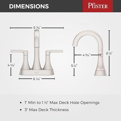 Pfister Vaneri Bathroom Sink Faucet, 4-Inch Centerset, 2-Handle, 3-Hole, NSF Certified, Spot Defense Brushed Nickel Finish, LF048VRIGS