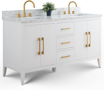 Vanity Art 60 inch Bathroom Vanity with Double Sink & Ceramic Top, Vanity Cabinet with Soft-Closing Doors, Drawers, Solid Wood Frame, White, VA9060-DW-GB1