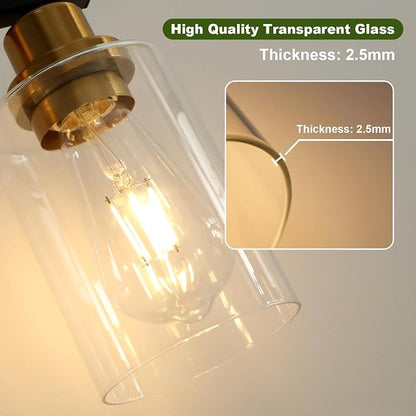 Unicozin Modern Bathroom Light Fixtures, 5 Light Vanity Lights Over Mirror, Black and Gold Wall Lamp with Clear Glass for Living Room Cabinet Bedroom Porch
