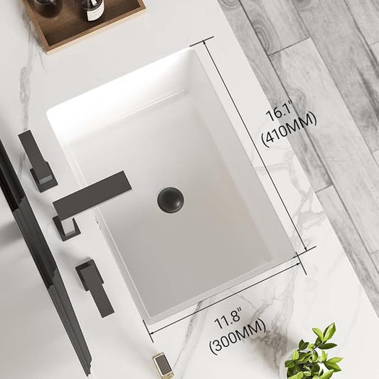 18in Undermount Bathroom Sink Rectangular, 18.1" x 13.8" Vessel Sink Rectrangle Undermount Bathroom Sink White Ceramic Lavatory Vanity Vessel Sink with Overflow