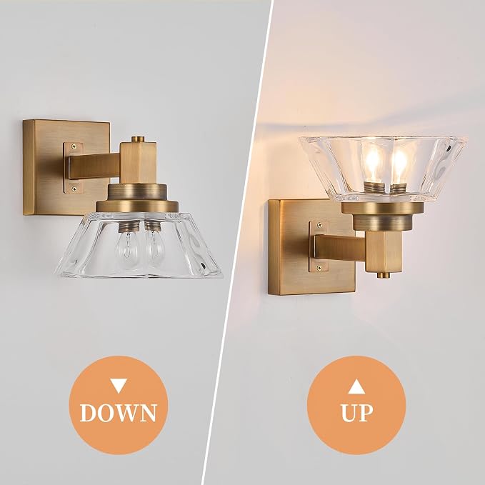 Vintage Glass Wall Sconces Gold Sconces Brass Bathroom Vanity Lights Retro Wall Light Fixture for Bedroom