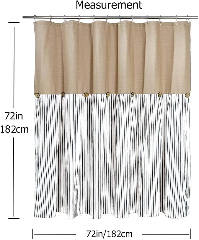 DOSLY IDÉES Farmhouse Shower Curtain,Camel and Brown Stripe,Button Curtain,Cotton Woven and Cotton Blend Fabric,Rustic Charm Country Chic Style,72x72 in