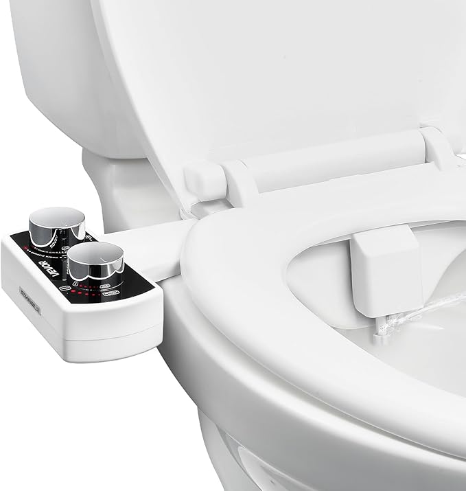VEVOR Bidet Attachment for Toilet, Non-Electric Bidet Toilet Seat Attachment - Dual Retractable Nozzles, Adjustable Water Pressure, Easily Installed Cold Water Sprayer for Rear Feminine Wash, White