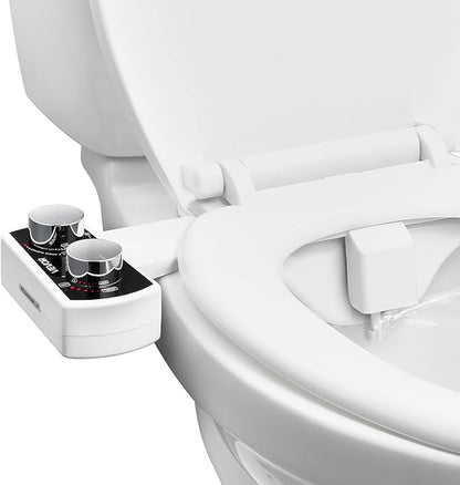VEVOR Bidet Attachment for Toilet, Non-Electric Bidet Toilet Seat Attachment - Dual Retractable Nozzles, Adjustable Water Pressure, Easily Installed Cold Water Sprayer for Rear Feminine Wash, White