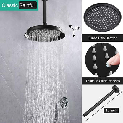 Dual Rain Shower Head System with Handheld Antique Faucet Set | Matte Black Finish, Multi-layer Plating, Vintage Rainfall, 3 Way Diverter Brass Valve with Trim Kit, Easy Install